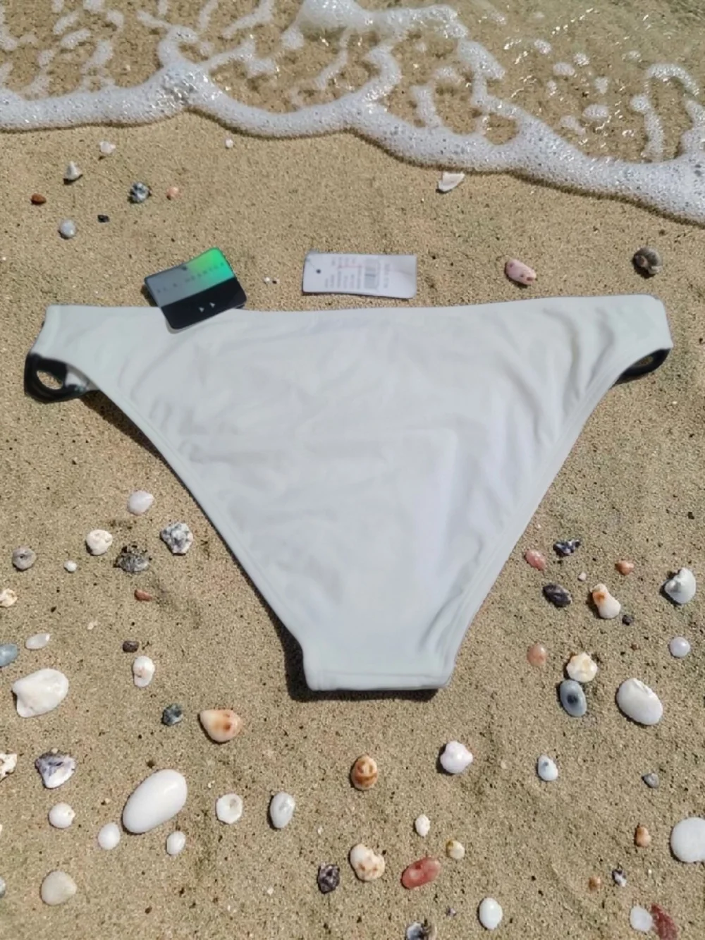 LA Hearts - XL White Bikini Bottom with Green Leaf & Purple Accent